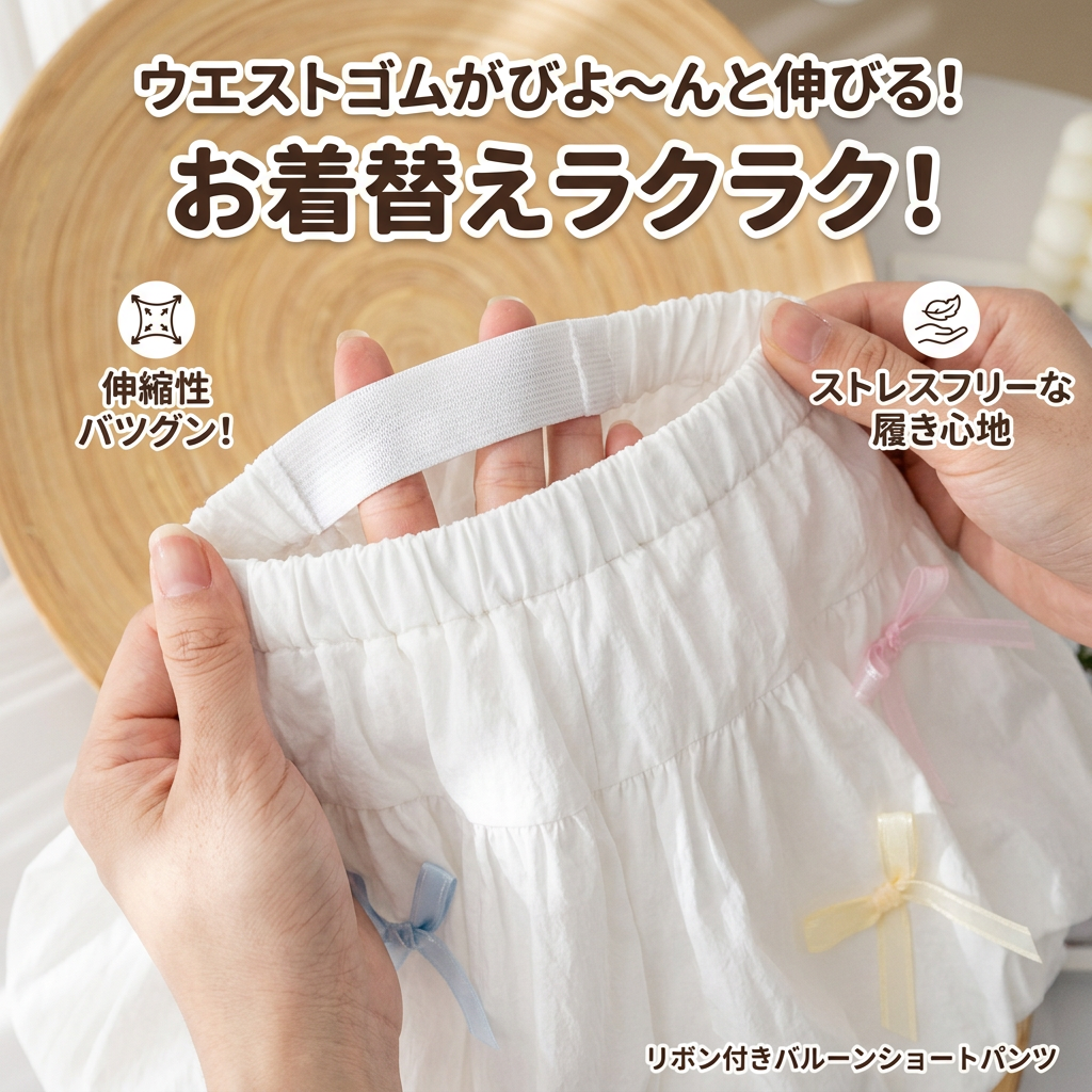 キッズファッション パンツ　リボン付きバルーンショートパンツ - 2. 毎日着たくなる、軽やかな着心地と実用性